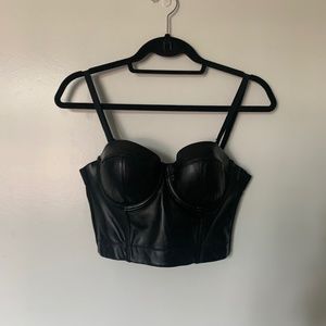 Black Faux Leather Corset Bralette